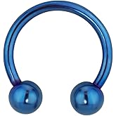 Forbidden Body Jewelry 14g 12mm Surgical Steel Blue IP Plated Horseshoe Ball Ring, 5mm Balls