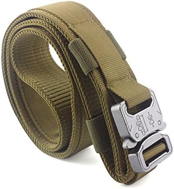MOLLE Military Tactical Belt, Special Troops Outdoor Heavy Duty Training, No Holes Nylon Utility Riggers Belt with Metal Buckle for Men (L, Coyote Brown)