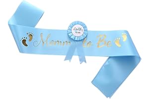 HUKONHEP 2 Packs Blue Baby Shower Sash, Mommy to Be Sash and Daddy to Be Badge, Baby Shower Decorations for Boys, Gender Reveals Gift