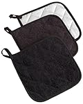 DII 100% Cotton, Machine Washable, Heat Resistant, Everyday Kitchen Basic, Terry Pot Holder, 7 x 7", Set of 3, Black