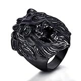 Trendsmax Mens Ring 316L Stainless Steel Roaring Lion King Engraved Carved Vintage Black Tone