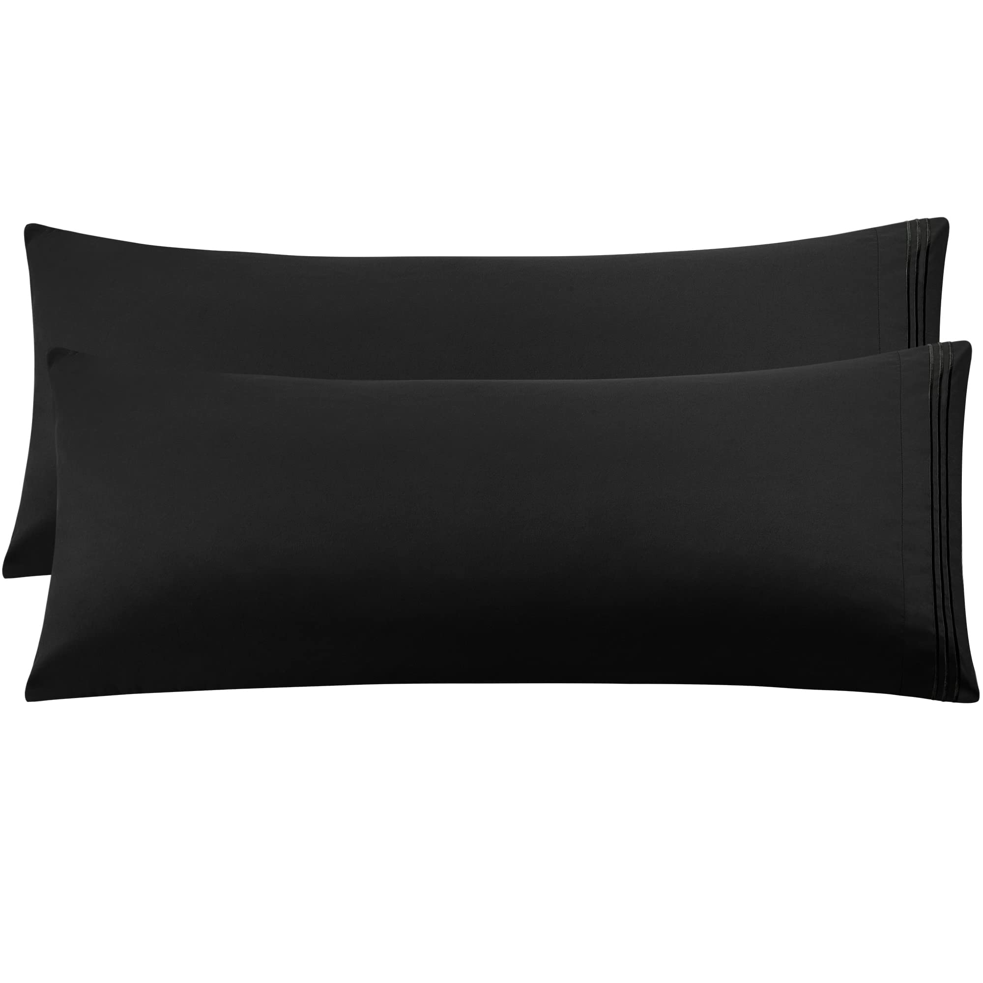PiccoCasa Bolster Pillow Cases 2 Pack Embroidery Brushed Microfiber Body Pillow Covers Cases Envelop Closure Soft & Breathable for Adults Black 20"x48" (4ft)