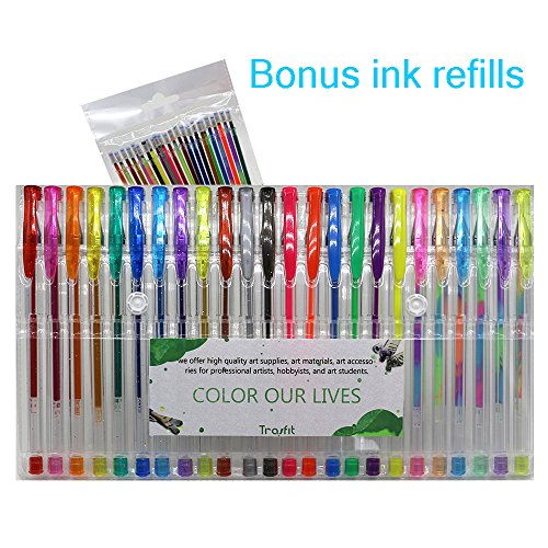 Trasfit Multicolor Gel Pens Set Colored Ink Pen with Bonus 24 Gel Ink Refills, Swirl, Neon, Glitter Color Pens for Coloring, Glitter, Painting and Drawing(24 Color with Refills)