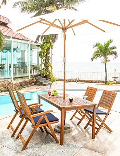 Living Essentials Patio 5 Piece Outdoor Dining Set | Acacia Wood Rectangle Table and Chairs Set  ...