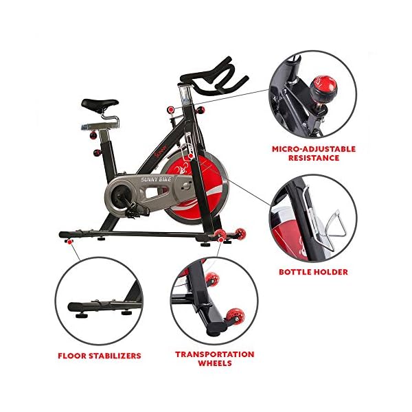 Sunny Health & Fitness Indoor Stationary Exercise Bike, 4-Way Adjustable Seat for Cycling Cardio workout at Home, Optional 49 LB Flywheel, Heavy-Duty & Free SunnyFit App Bluetooth Connect - Image 5