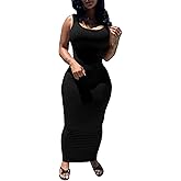 PINSV Women's Sexy Bodycon Tank Dress Basic Sleeveless Long Maxi Dresses Party Club Beach Sundresses