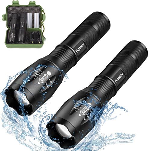 Led Tactical Flashlight 1000 Lumens XML T6 5 Modes Bright Handheld Flashlights Waterproof Zoomable Mini Light Torches, 2 Pack