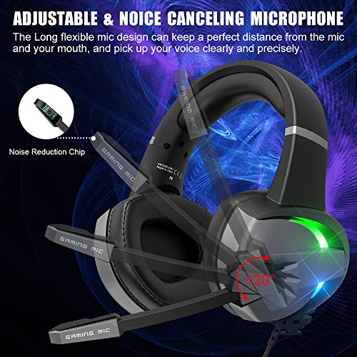 BENGOO GM7 Gaming Headset Headphones for PS4, Xbox One, PC Controller Surround Sound Over Ear Headphones with Noise Canceling Microphone, LED RGB Light On-Line Volume for Laptop Mac PS3 Playstation - Thumbnail 3