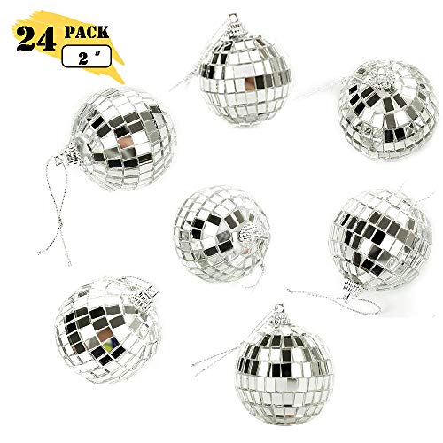 Bright Reflective Mirror Disco Balls | 24 Pack 2" Christmas Balls Ornaments Xmas Tree Hanging Balls Pendants for Holiday Wedding Party Dance and Music Festivals Decoration