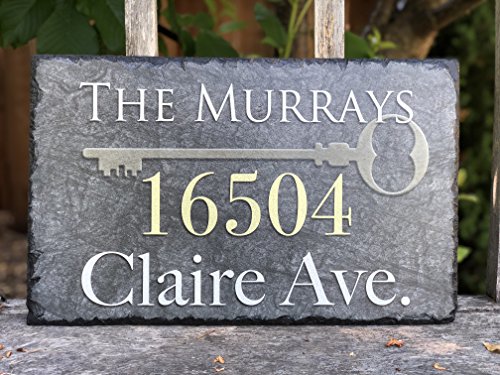 Sassy Squirrel Beautifully Handcrafted and Customizable Slate Home Address Plaque (12"x8" or 16"x10") Personalized House Sign with and mounting Hardware. Improve The Curb Appeal of Your Property