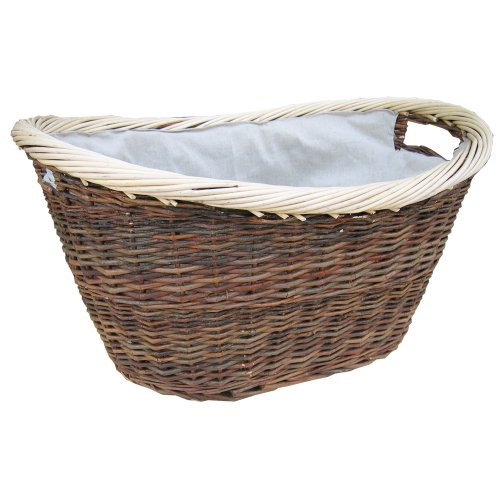 Habau Holzkorb oval mit Leinen, Braun, 63 x 44 x 31 cm