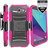 Galaxy J7 V Case / Galaxy J7 Perx Case / Galaxy J7 Sky Pro / J7 Prime / Galaxy Halo / J7 2017 Case With Tempered Glass Screen Protector,IDEA LINE(TM)Combo Holster Kickstand Belt Clip - Pink