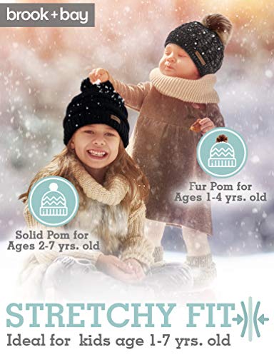 image for Brook + Bay Kids Faux Fur Pom Beanie - Fits Girls, Boys, Toddlers & Ch