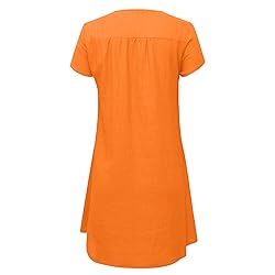 Women's Summer Cotton Linen Dress Loose V-Neck