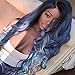 ATOZWIG Long Wavy Wig Dark Blue Ombre Wig Dark Roots Synthetic Heat Resistant Wig
