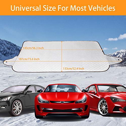GLANDU Windshield Snow Cover for Ice and Snow for Car with 4 Layer Protection and 4 Magnets Inside Waterproof,Snow,Ice,Frost Defense,Windproof Windshield Sun Shade, Extra Large Fits Most Car SUV