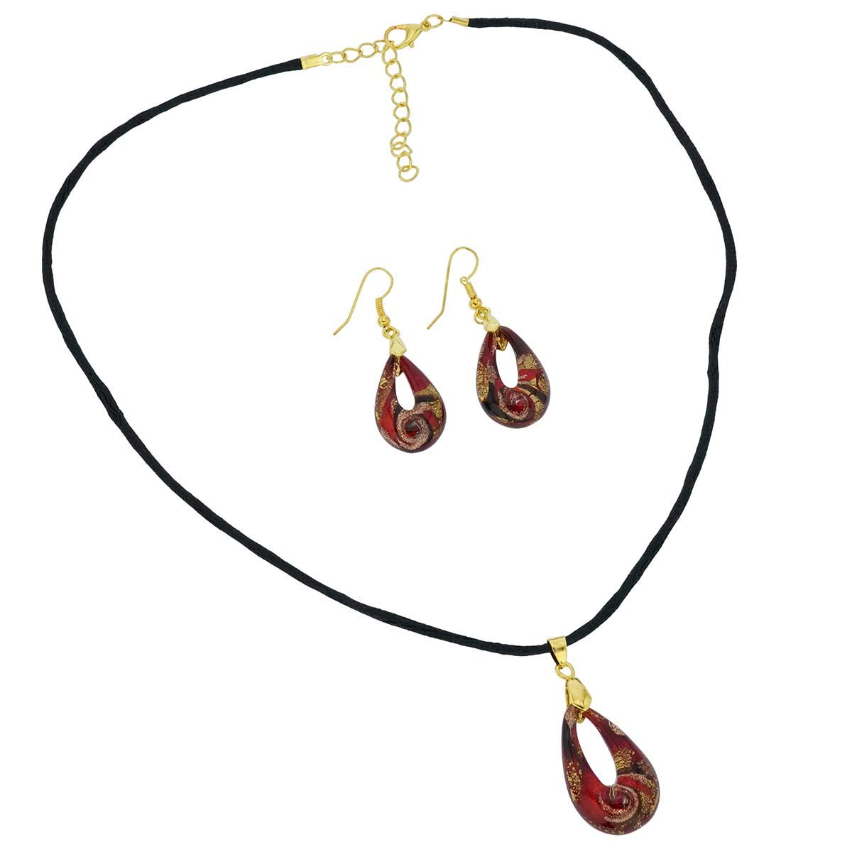 Glass Of Venice Gemma Murano Glass Necklace and Earrings Set - Red