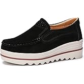 Ruiatoo Womens Slip on Loafers Comfortable Thick Soft Platform Sneakers Business Casual Platform Shoes Black 37