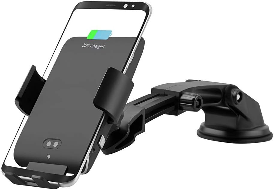 Vaku Luxos 10W Voice-Controlled Auto-Opening Qi Fast-Charging Wireless Car Charger Mount with Dashboard Air Vent Phone Holder Compatible for iPhone XR/XS Max/Samsung S10 S9 S8