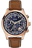 GUESS W0500G1,Men's Chronograph,Blue Dial,Rose Gold-Tone Case,Leather Strap,Iconic Blue,50m WR