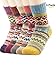 Zando Athletic Women Girls Knit Pattern Winter Cashmere Vintage Cabin Socks Crew Retro Thick Warm Wool Mid-Calf Socks