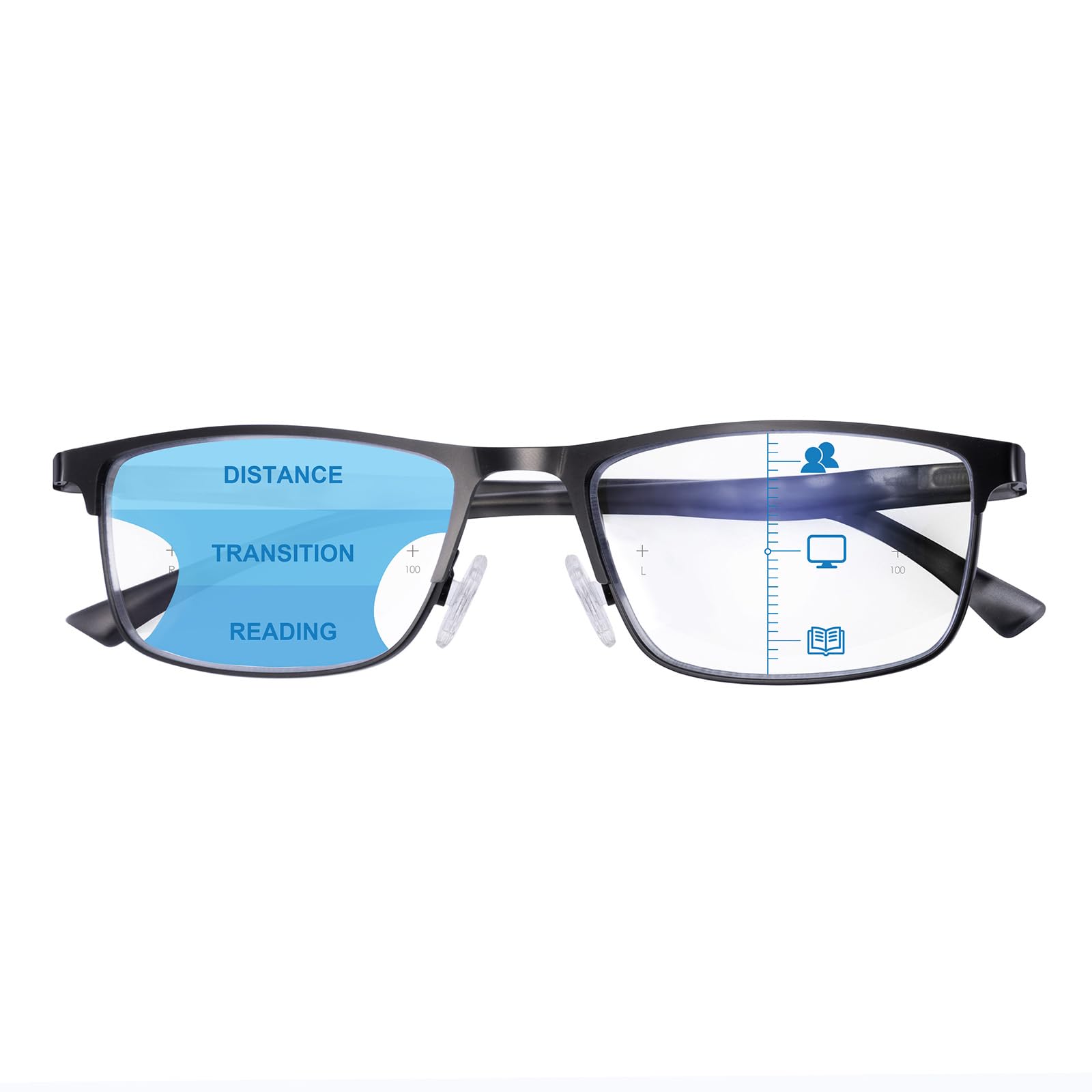 SKYWAY Progressive Multifocal Reading Glasses Mens Womens, Metal Frame Lightweight Blue Light Blocking Multifocus Computer Readers with Spring Hinge 2.0