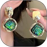 Vintage Gold Drop Earrings Geometric Colorful Square Rhombus Statement Stud Earrings Trendy Birthday Jewelry Accessory Presents for Women Wife