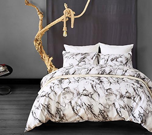 SANMADROLA Breathable 1400 TC Luxury Whtie Duvet Cover Sets 3 Piece White Marble bedding Quilt Cover With Zipper Closure Marble King