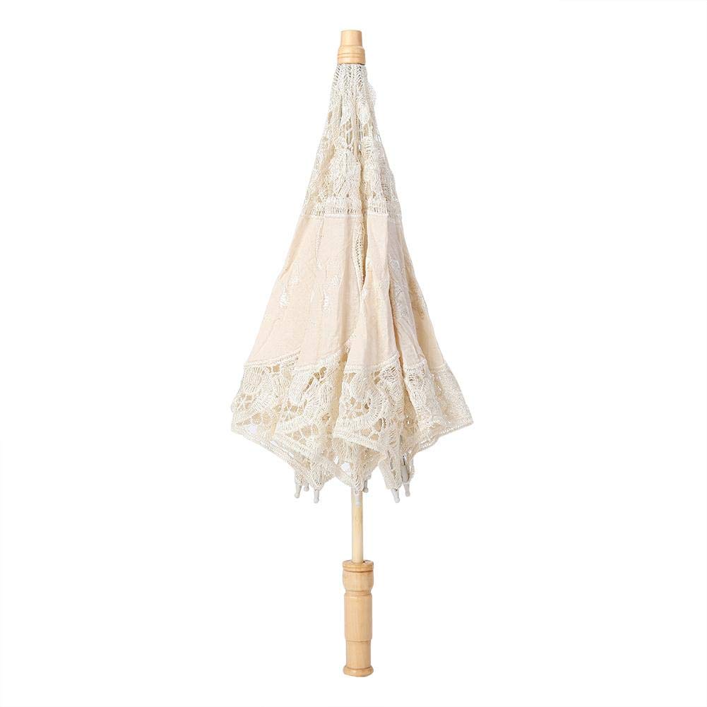 Samfox Lace Umbrella,Vintage Decorative Lace Umbrella Lace Flower Embroidery Parasol Summer Umbrella Wedding Bridal Umbrella for Wedding Photography Masquerade(L-Beige)