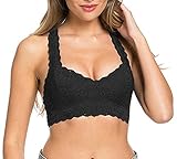 ANGOOL Sexy Lace Bralette Bra Floral Lace Halter Bra Non-Padded Lace Racerback