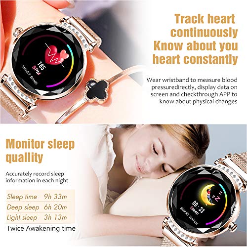 TOP-MAX HR Fitness Tracker Monitor Watch Waterproof w/Blood Pressure&Sleep Monitor for Women Birthday Gift, Activity Tracker Smartwatch Bracelet w/Step&Calorie Counter, Sedentary Reminder for Android