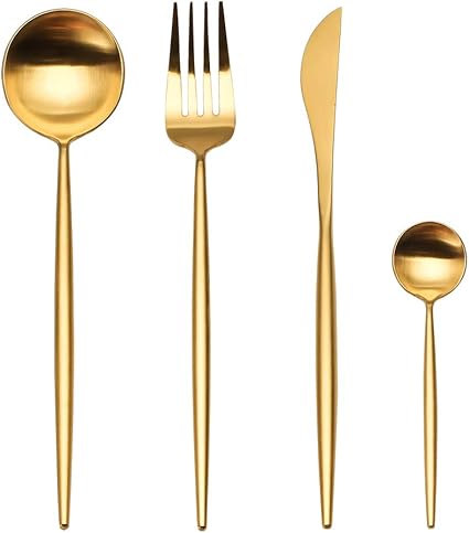 Amazon カトラリーセット フォーク ナイフ スプーン四件セット ゴールド Lekoch カトラリーアソートセット 通販