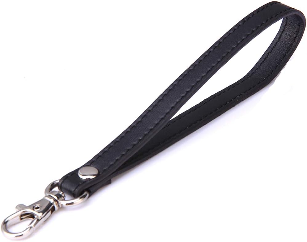 Xiazw Leather Wrist Strap Wristlet for Purse,Wallet, Clutch,Key,Keychain,Cell Phone Case (Plain Leather Black with Silver Clasp)