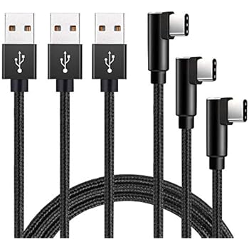 Right Angle Type c Cable Fast Charging (3pack of 3ft 6ft 10ft) USB 2.0 A to 90 Degree USB c Braided Cable for Galaxy Note 8/S8/S8+,LG V30/V20/G6/G5,Google Pixel or Other Device with Type c Connector