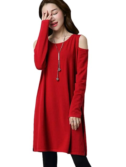 red off the shoulder jumper dress