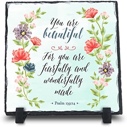 You Are Beautiful Psalm 139:14 (7.5X7.5 inch) | Gift For Her Perfect Unique Christmas Gift For Mom Wife Grandma Sister Daughter Slate | Christian Plaque Stone Gifts