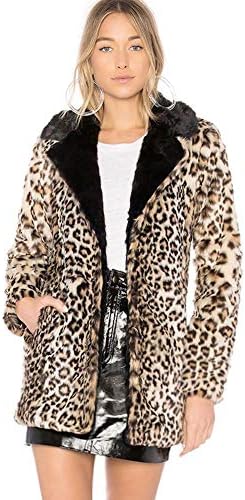 Women Leopard Faux Fur Coat- Faux Fur Coat Leopard Print Sexy Wild Faux Fur Long Sleeves Warm Jacket Outerwear Without Belt