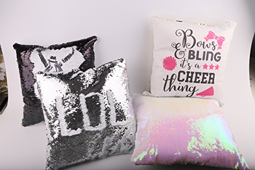 2 Pack Mermaid Sequin Pillow 16x16 inches Cover Pillow Case Flip Reversible Sequins Throw Cushion Case  (Rainbow)