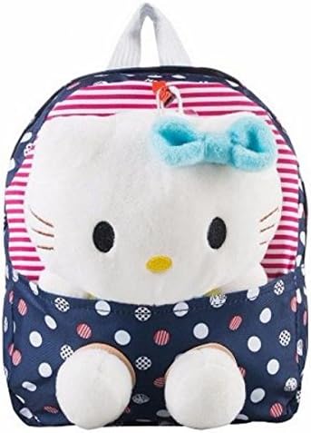 New Nylon Cute Dot Hello Kitty Backpacks Gift for Children Plush Cartoon School Bag for Kid with Detachable Doll cadeau enfant jouet (1pc, style 1)