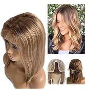Ombre Blonde Bob Wigs Lace Front Human Hair Wig 10 Inch Lace T Part Pre Plucked Balayage Wig Medi...