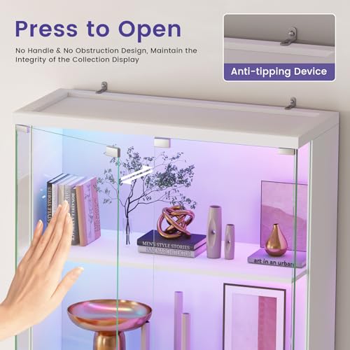 Dystler 69" RGB LED Display Cabinet 5-Tier Shelves & Lockable Glass Doors | 12 RGB Modes, Motion Sensor Auto-Light, Push-to-Open Glass Doors, Lockable, 5-Tier Wooden Shelf