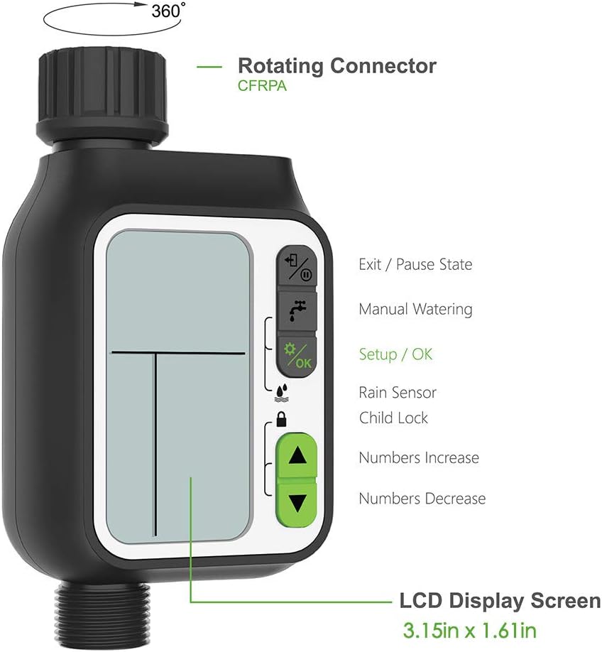 Kacsoo Digital Irrigation Timer, Hose Automatic Watering Timer with Big LCD Irrigation Controller Rain Sensor,3 Separate Irrigation Programs, Faucet Digital Watering Timer for Outdoor Garden Lawn: Home & Kitchen