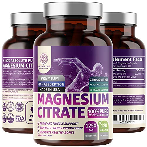 N1N Premium Magnesium Citrate Capsules 1250mg 120 Veg Caps [100 Pure