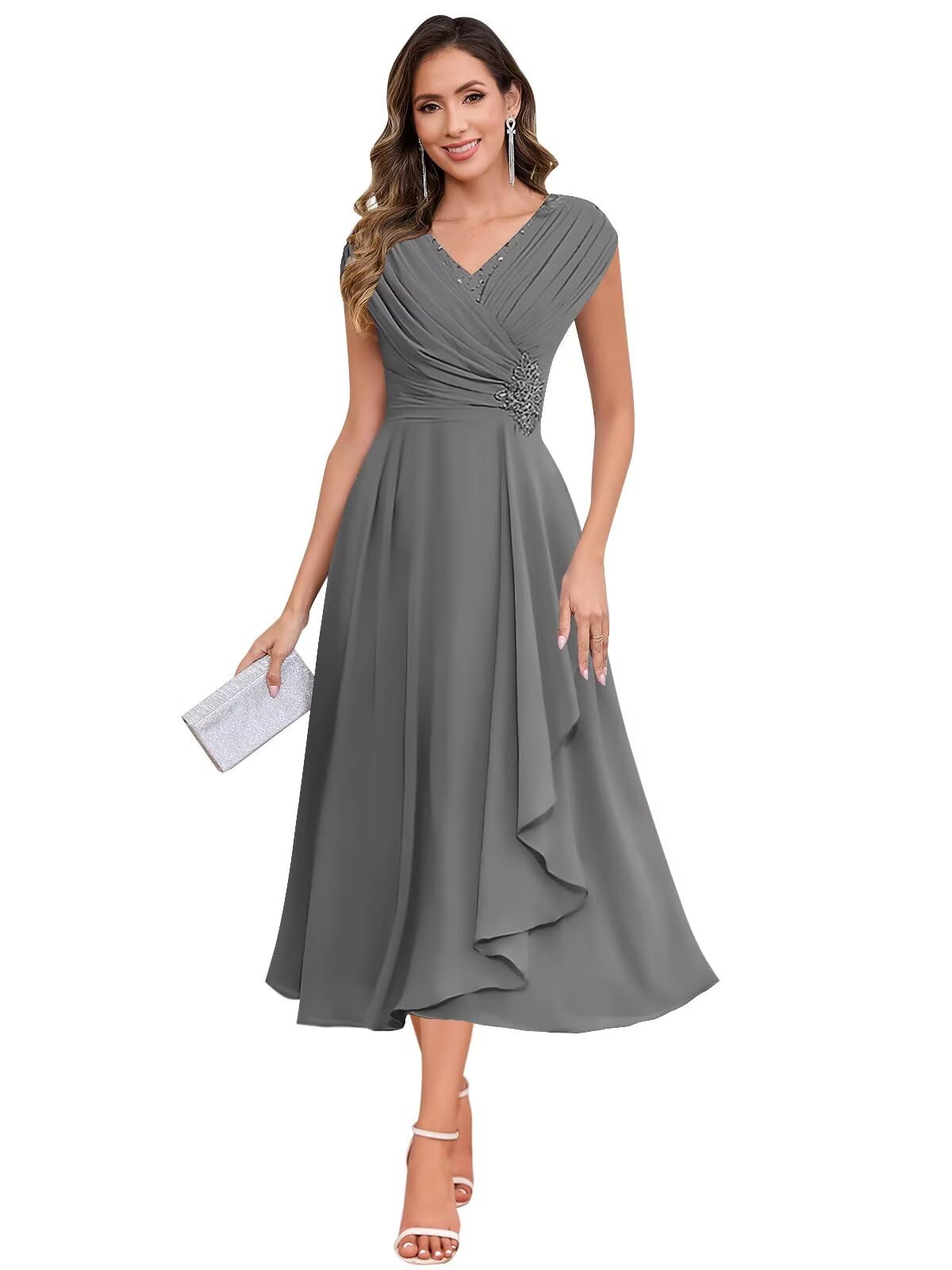 BOLENSYE Tea Length Grey Mother of The Bride