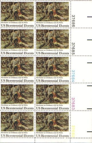 HERKIMER AT ORISKANY ~ REVOLUTIONARY WAR #1722 Plate Block of 10 x 13Â¢ US Postage Stamps