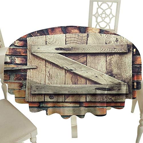 Cranekey Rectangle Round Tablecloth 65 Inch Rustic,Natural Material Wooden Window of a Red Brick Country House Idyllic Pastoral Theme,Pale Brown Great for,Outdoors & More