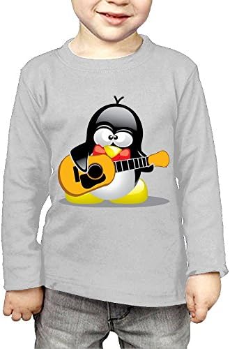 ZheuO Boys &amp; Girls Baby Guitar Penguin Cozy 100% Cotton T-Shirts Unisex Gray 4 Toddler
