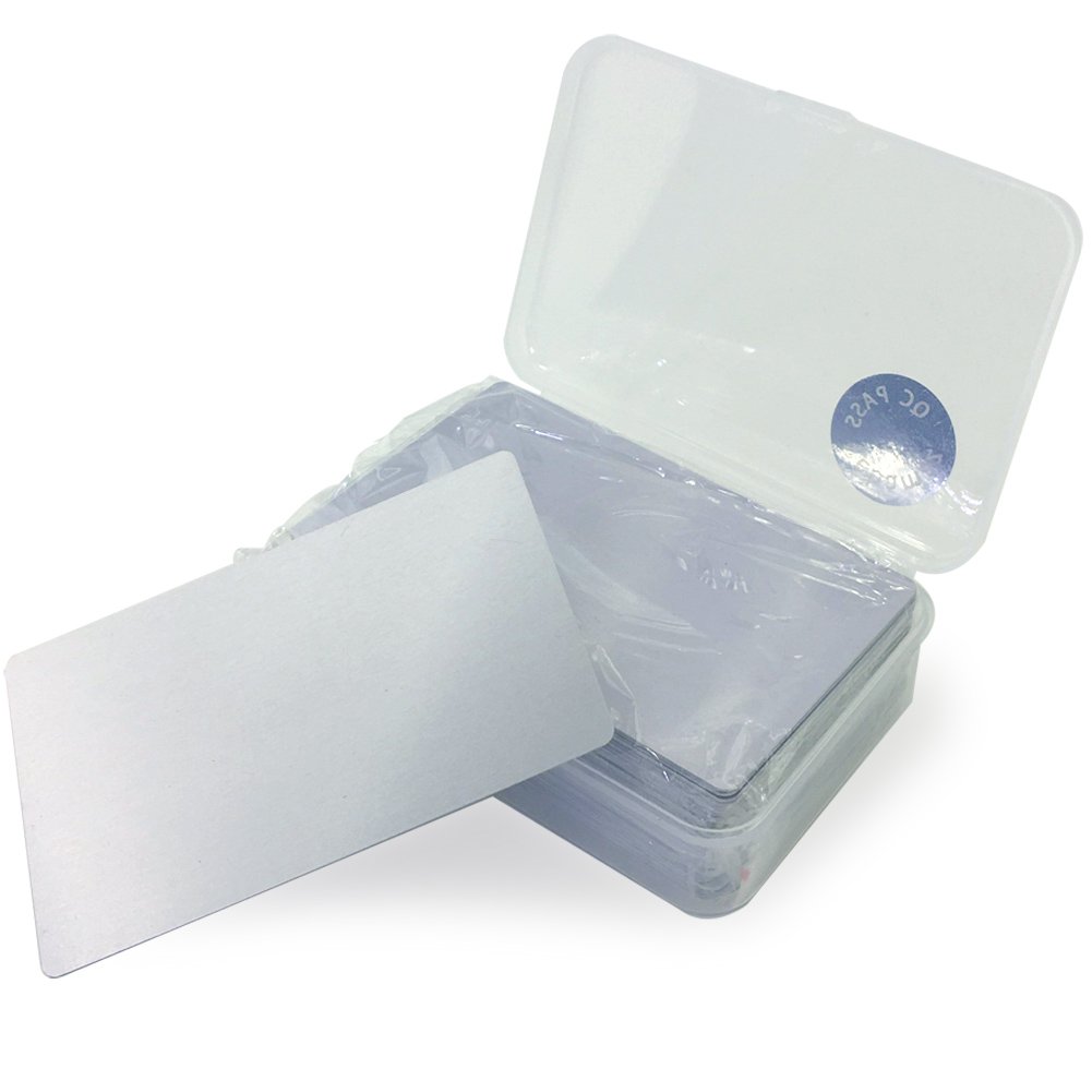 Ebamaz 100PCS Thin Aluminum Alloy Metal Business Card 3.4 X2.13X0.008 inch for Laser Engrave (Silver,Blank)