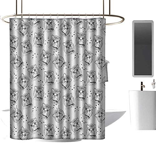 Fabric Shower Curtain for Bathroom Black and White,Cute Dog Pattern with Buckle and Collar Monochrome House Pet Illustration, Black White,Washable,Durable ,Brick Dobby Pattern for Bathroom 72"x78"