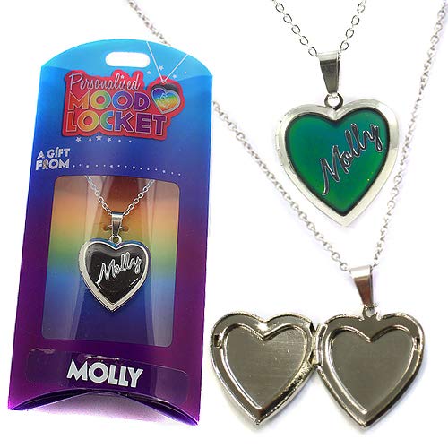 MOLLY PERSONALISED HEART SHAPED NAMED MOOD LOCKET FUN GIFT PRESENT